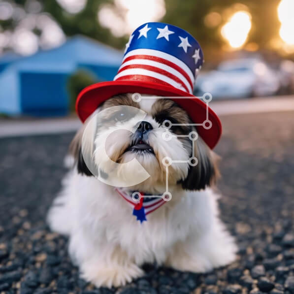 Intra Συλλεκτικό Ξύλινο Παζλ Plywood  4mm - Μικρό σκυλάκι με καπέλο με θέμα την αμερικανική σημαία για τις 4 Ιουλίου Σε Ξύλινο Κουτί - Διαστάσεις: 10x10 cm – 25 κομμάτια