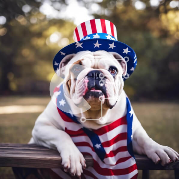 Intra Συλλεκτικό Ξύλινο Παζλ Plywood  4mm - Μπουλντόγκ με καπέλο με θέμα την αμερικανική σημαία που γιορτάζει την 4η Ιουλίου Σε Ξύλινο Κουτί - Διαστάσεις: 10x10 cm – 25 κομμάτια