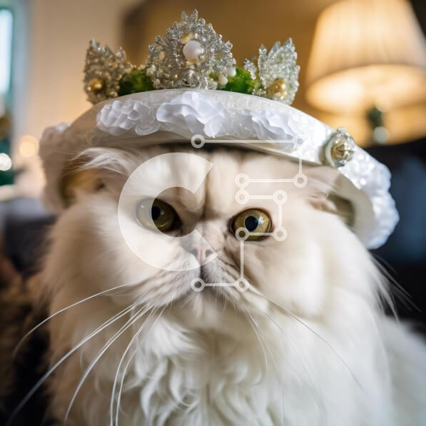 Intra Συλλεκτικό Ξύλινο Παζλ Plywood  4mm - Λευκή Γάτα με Τιάρα από Μαργαριτάρια και Διαμάντια Σε Ξύλινο Κουτί - Διαστάσεις: 10x10 cm – 25 κομμάτια