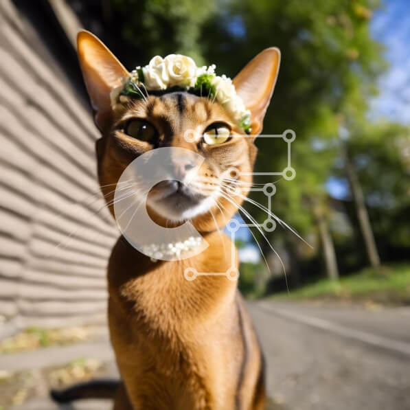 Intra Συλλεκτικό Ξύλινο Παζλ Plywood  4mm - Καφέ γάτα με λουλούδια στο κεφάλι της Σε Ξύλινο Κουτί - Διαστάσεις: 10x10 cm – 25 κομμάτια