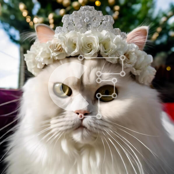 Intra Συλλεκτικό Ξύλινο Παζλ Plywood  4mm - Λευκή γάτα που φορά κορώνα λουλουδιών Σε Ξύλινο Κουτί - Διαστάσεις: 10x10 cm – 25 κομμάτια