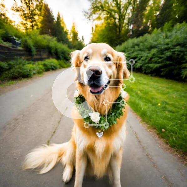 Intra Συλλεκτικό Ξύλινο Παζλ Plywood  4mm - Happy Golden Retriever Dog με Floral στεφάνι Σε Ξύλινο Κουτί - Διαστάσεις: 10x10 cm – 25 κομμάτια