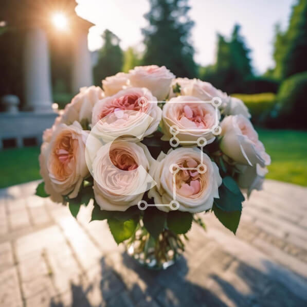 Intra Συλλεκτικό Ξύλινο Παζλ Plywood  4mm - Ροζ τριαντάφυλλα σε γυάλινο βάζο σε υπαίθριο τραπέζι κήπου Σε Ξύλινο Κουτί - Διαστάσεις: 10x10 cm – 25 κομμάτια