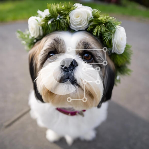 Intra Συλλεκτικό Ξύλινο Παζλ Plywood  4mm - Αξιολάτρευτο σκυλί που φοράει λουλούδια Σε Ξύλινο Κουτί - Διαστάσεις: 10x10 cm – 25 κομμάτια