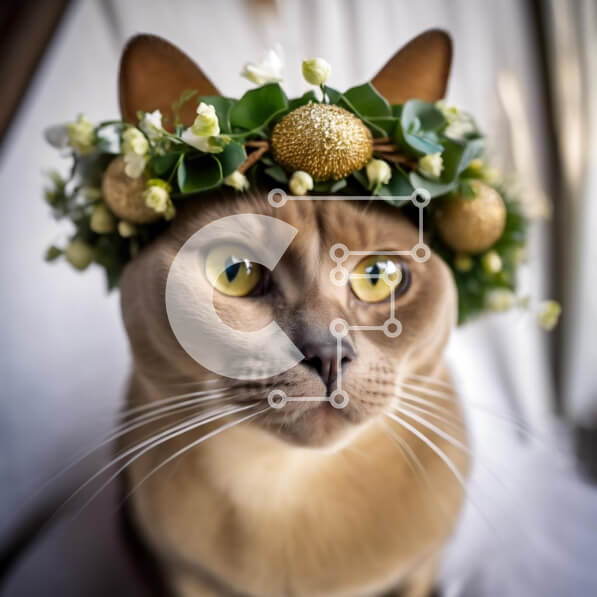 Intra Συλλεκτικό Ξύλινο Παζλ Plywood  4mm - Χαρούμενη γάτα με στεφάνι λουλουδιών και αυγά Σε Ξύλινο Κουτί - Διαστάσεις: 10x10 cm – 25 κομμάτια