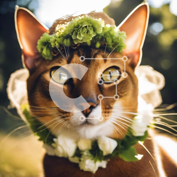 Intra Συλλεκτικό Ξύλινο Παζλ Plywood  4mm - Καφέ γάτα με πράσινα λουλούδια στο κεφάλι για ειδική περίσταση Σε Ξύλινο Κουτί - Διαστάσεις: 10x10 cm – 25 κομμάτια