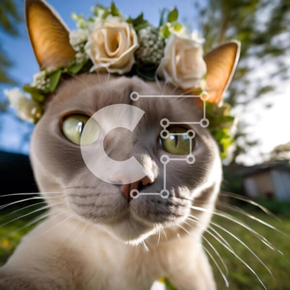 Intra Συλλεκτικό Ξύλινο Παζλ Plywood  4mm - Γάτα με λουλούδια στο κεφάλι Σε Ξύλινο Κουτί - Διαστάσεις: 10x10 cm – 25 κομμάτια