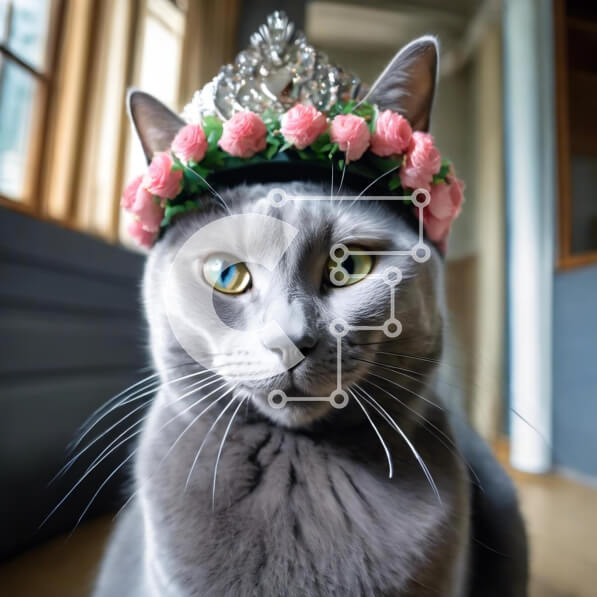 Intra Συλλεκτικό Ξύλινο Παζλ Plywood  4mm - Ευτυχισμένη γάτα που φορά κορώνα λουλουδιών Σε Ξύλινο Κουτί - Διαστάσεις: 10x10 cm – 25 κομμάτια