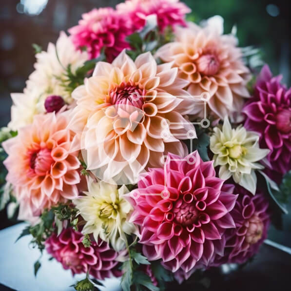 Intra Συλλεκτικό Ξύλινο Παζλ Plywood  4mm - Πολύχρωμο μπουκέτο ντάλιες σε διάφορες αποχρώσεις Σε Ξύλινο Κουτί - Διαστάσεις: 10x10 cm – 25 κομμάτια