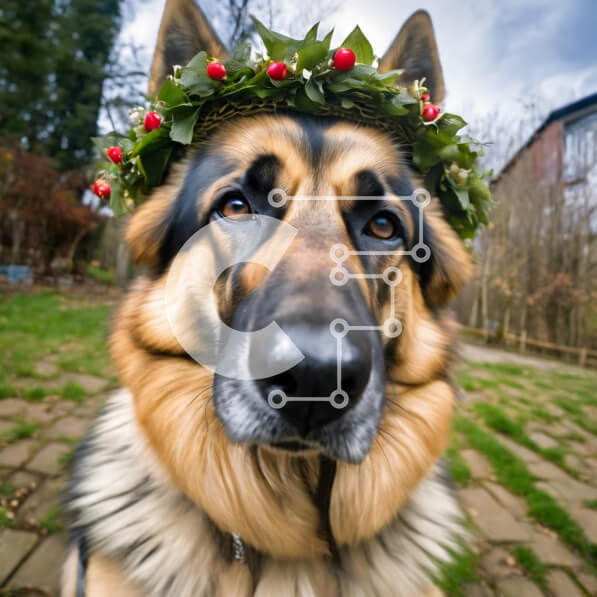 Intra Συλλεκτικό Ξύλινο Παζλ Plywood  4mm - Γερμανικός Ποιμενικός σκύλος που φορά διακοσμητικό στεφάνι Σε Ξύλινο Κουτί - Διαστάσεις: 10x10 cm – 25 κομμάτια