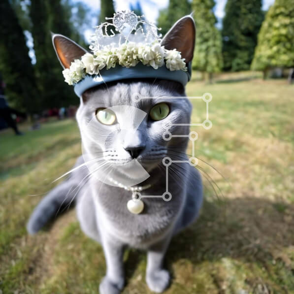 Intra Συλλεκτικό Ξύλινο Παζλ Plywood  4mm - Γκρι γάτα που φορά κορώνα με λουλούδια και μαργαριτάρια Σε Ξύλινο Κουτί - Διαστάσεις: 10x10 cm – 25 κομμάτια