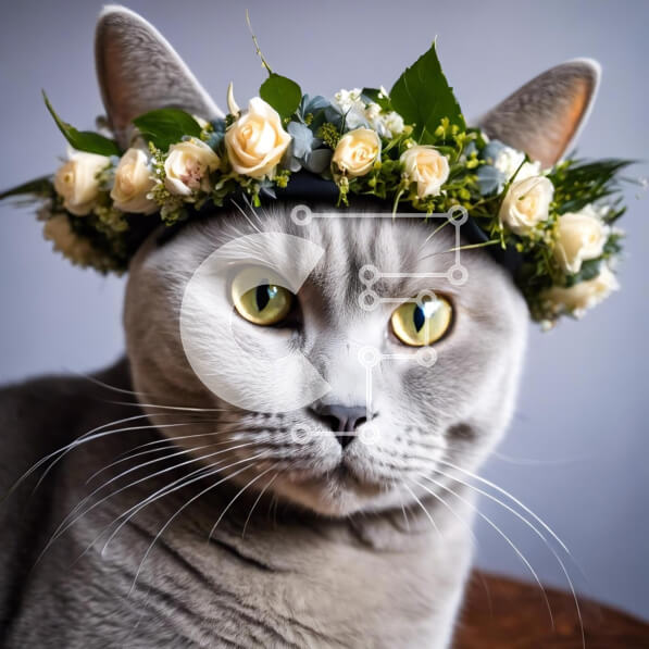 Intra Συλλεκτικό Ξύλινο Παζλ Plywood  4mm - Γκρι γάτα με στεφάνι λουλουδιών Σε Ξύλινο Κουτί - Διαστάσεις: 10x10 cm – 25 κομμάτια