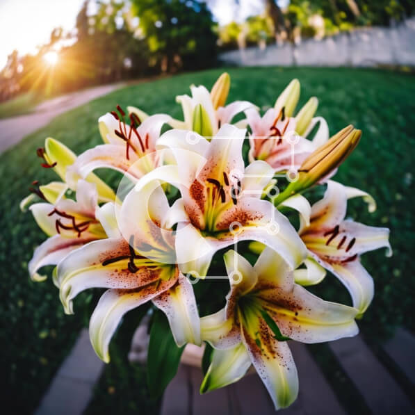 Intra Συλλεκτικό Ξύλινο Παζλ Plywood  4mm - Λευκοί κρίνοι σε βάζο με πράσινα φύλλα σε χλοώδη φόντο Σε Ξύλινο Κουτί - Διαστάσεις: 10x10 cm – 25 κομμάτια