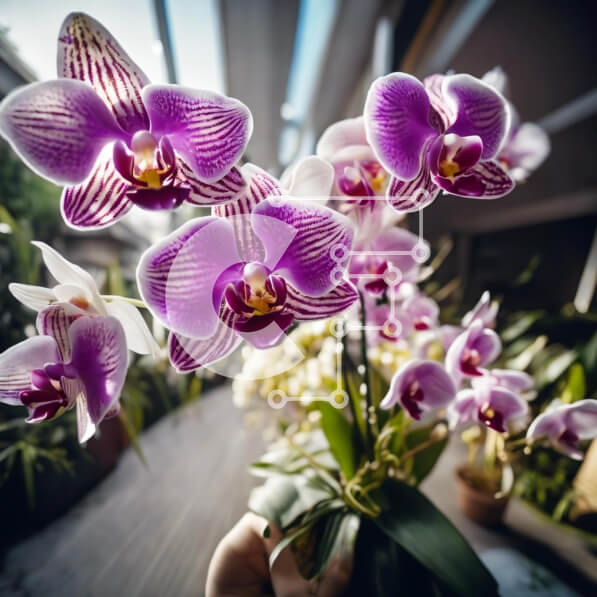 Intra Συλλεκτικό Ξύλινο Παζλ Plywood  4mm - Μωβ ορχιδέα λουλουδένια σύνθεση στο χέρι Σε Ξύλινο Κουτί - Διαστάσεις: 10x10 cm – 25 κομμάτια