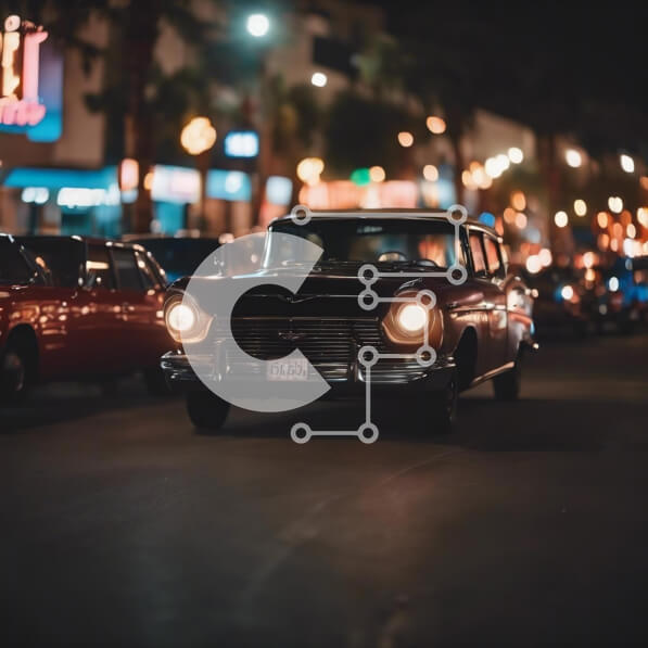 Intra Συλλεκτικό Ξύλινο Παζλ Plywood  4mm - Vintage νυχτερινή σκηνή στο δρόμο με κλασικό αυτοκίνητο Σε Ξύλινο Κουτί - Διαστάσεις Puzzle: 10x10 cm – 25 κομμάτια