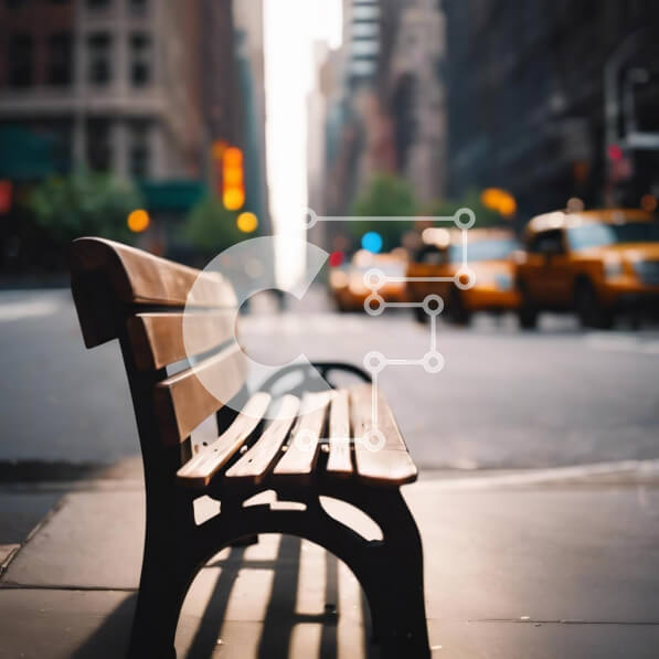 Intra Συλλεκτικό Ξύλινο Παζλ Plywood  4mm - Πάγκος Park στην Urban Street με ταξί που περνούν Σε Ξύλινο Κουτί - Διαστάσεις Puzzle: 10x10 cm – 25 κομμάτια