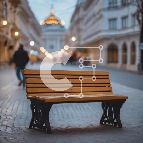 Intra Συλλεκτικό Ξύλινο Παζλ Plywood  4mm - Ξύλινος πάγκος στη λιθόστρωτη οδό στο σούρουπο Σε Ξύλινο Κουτί - Διαστάσεις Puzzle: 10x10 cm – 25 κομμάτια