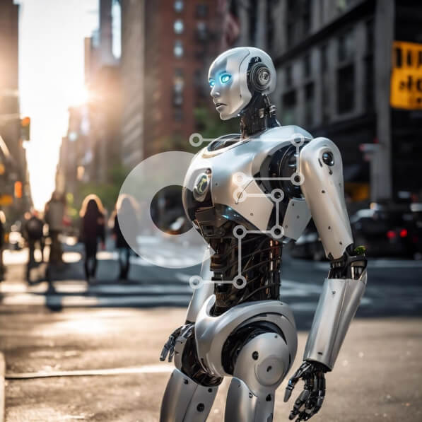 Intra Συλλεκτικό Ξύλινο Παζλ Plywood  4mm - Silver Robot στην Urban City Street Σε Ξύλινο Κουτί - Διαστάσεις Puzzle: 10x10 cm – 25 κομμάτια