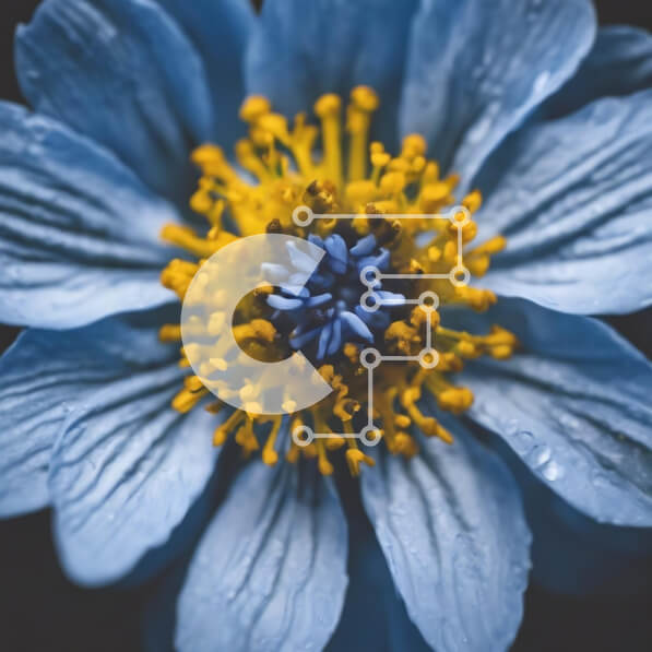 Intra Συλλεκτικό Ξύλινο Παζλ Plywood  4mm - Ζωντανό μπλε λουλούδι με κίτρινα κέντρα και σταγόνες νερού Σε Ξύλινο Κουτί - Διαστάσεις: 10x10 cm – 25 κομμάτια