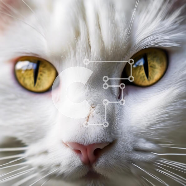 Intra Συλλεκτικό Ξύλινο Παζλ Plywood  4mm - Κοντινό πλάνο Λευκή γάτα με έντονα κίτρινα μάτια Σε Ξύλινο Κουτί - Διαστάσεις: 10x10 cm – 25 κομμάτια