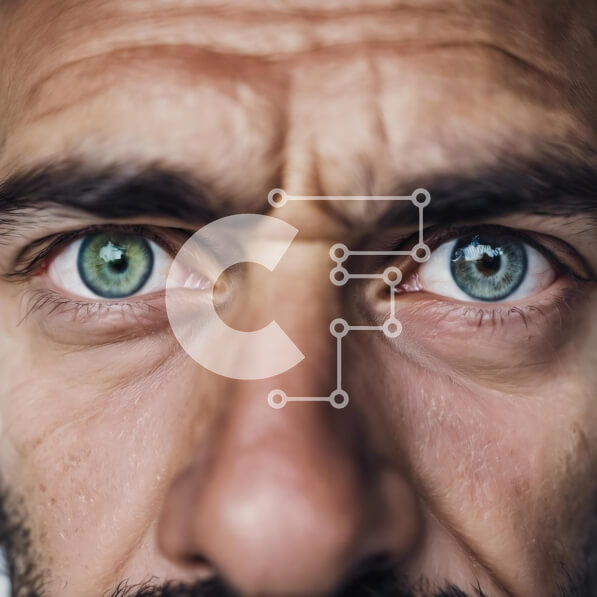 Intra Συλλεκτικό Ξύλινο Παζλ Plywood  4mm - Κοντινό πλάνο ανδρικού προσώπου με πράσινα μάτια και γένια Σε Ξύλινο Κουτί - Διαστάσεις Puzzle: 10x10 cm – 25 κομμάτια