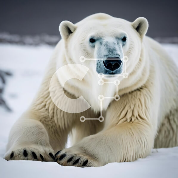 Intra Συλλεκτικό Ξύλινο Παζλ Plywood  4mm - Η πολική αρκούδα κάθεται στο χιόνι και κοιτάζει την κάμερα Σε Ξύλινο Κουτί - Διαστάσεις: 10x10 cm – 25 κομμάτια