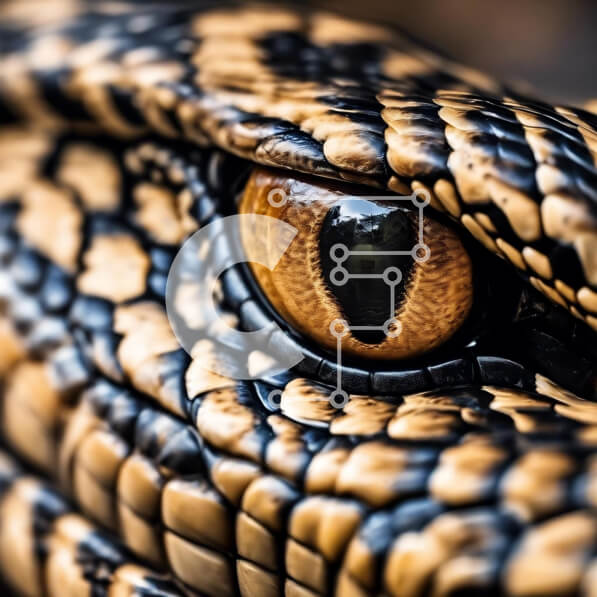 Intra Συλλεκτικό Ξύλινο Παζλ Plywood  4mm - Κοντινό πλάνο του Snake's Eye με κίτρινα και μαύρα σημάδια Σε Ξύλινο Κουτί - Διαστάσεις: 10x10 cm – 25 κομμάτια