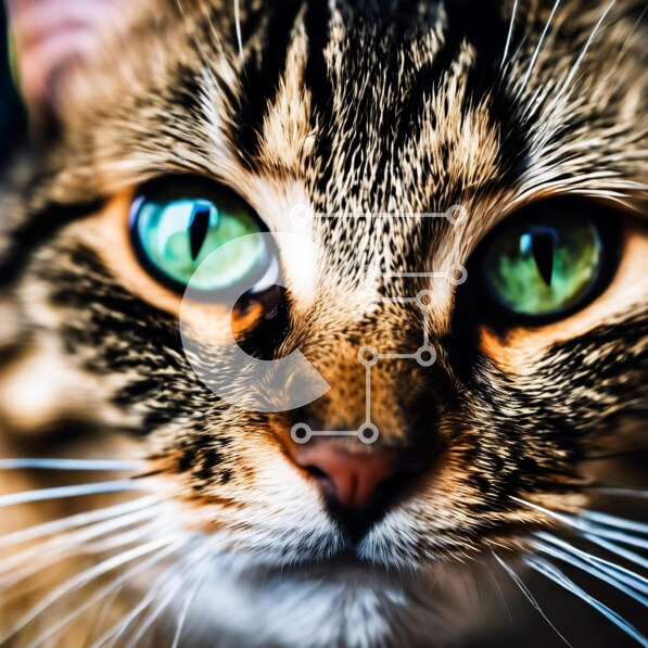 Intra Συλλεκτικό Ξύλινο Παζλ Plywood  4mm - Κοντινό πλάνο γάτας με πράσινα μάτια που κοιτάζουν επίμονα την κάμερα Σε Ξύλινο Κουτί - Διαστάσεις: 10x10 cm – 25 κομμάτια