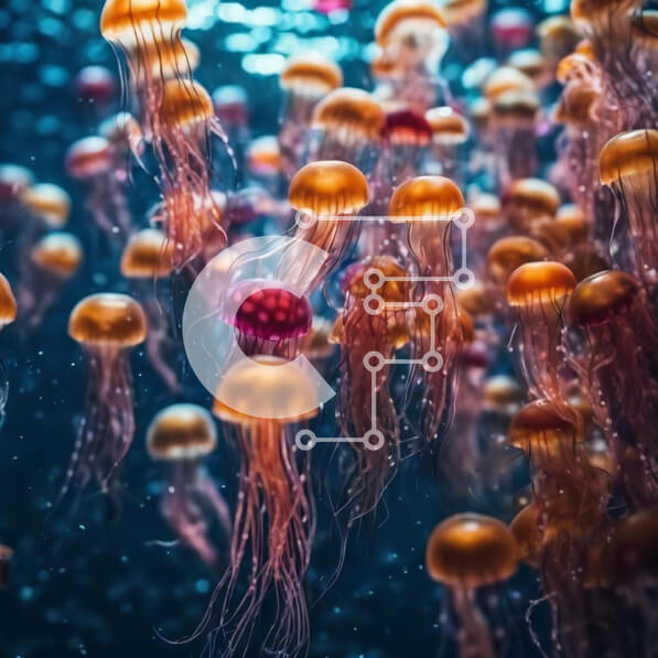 Intra Συλλεκτικό Ξύλινο Παζλ Plywood  4mm - Μέδουσες που κολυμπούν στο νερό Σε Ξύλινο Κουτί - Διαστάσεις: 10x10 cm – 25 κομμάτια