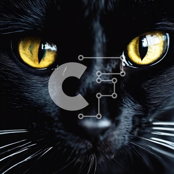 Intra Συλλεκτικό Ξύλινο Παζλ Plywood  4mm - Κοντινό πλάνο της μαύρης γάτας με τα κίτρινα μάτια Σε Ξύλινο Κουτί - Διαστάσεις: 10x10 cm – 25 κομμάτια