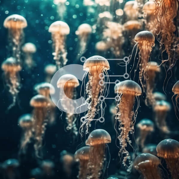 Intra Συλλεκτικό Ξύλινο Παζλ Plywood  4mm - Μαγευτική μέδουσα που κολυμπά σε υδάτινο περιβάλλον Σε Ξύλινο Κουτί - Διαστάσεις: 10x10 cm – 25 κομμάτια