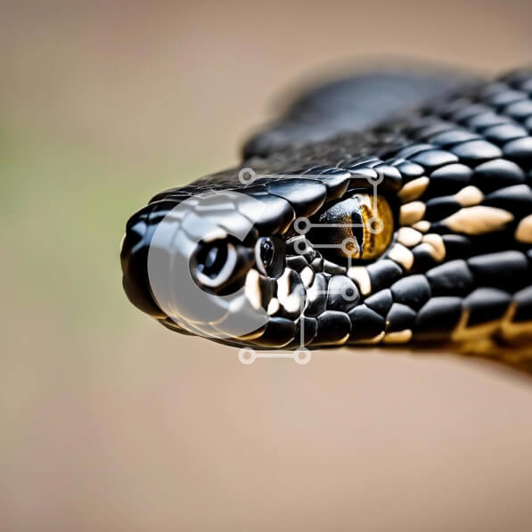 Intra Συλλεκτικό Ξύλινο Παζλ Plywood  4mm - Κοντινό πλάνο ενός μαύρου και κίτρινου φιδιού με το στόμα ανοιχτό Σε Ξύλινο Κουτί - Διαστάσεις: 10x10 cm – 25 κομμάτια