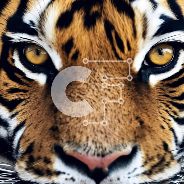 Intra Συλλεκτικό Ξύλινο Παζλ Plywood  4mm - Κοντινό πλάνο Πρόσωπο Τίγρης με έντονα κίτρινα μάτια Σε Ξύλινο Κουτί - Διαστάσεις: 10x10 cm – 25 κομμάτια