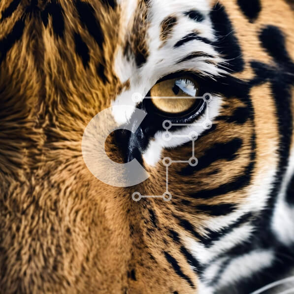 Intra Συλλεκτικό Ξύλινο Παζλ Plywood  4mm - Κοντινό πλάνο του ματιού της τίγρης με τα κίτρινα μάτια Σε Ξύλινο Κουτί - Διαστάσεις: 10x10 cm – 25 κομμάτια