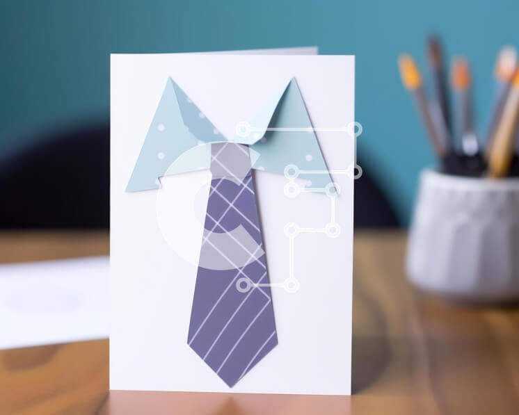 Intra Συλλεκτικό Ξύλινο Παζλ Plywood  4mm - Γραβάτα σε στυλ origami σε λευκή κάρτα με υλικά γραφής και σκίτσου Σε Ξύλινο Κουτί - Διαστάσεις Puzzle: 10x10 cm – 25 κομμάτια