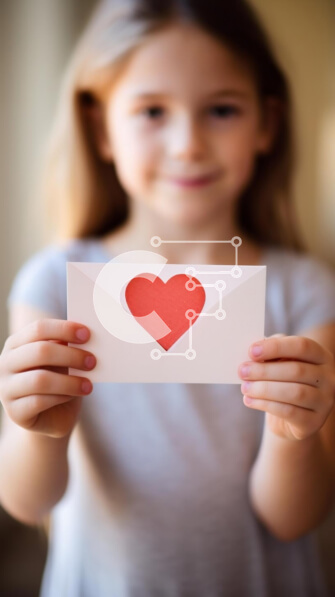 Intra Συλλεκτικό Ξύλινο Παζλ Plywood  4mm - Νεαρό κορίτσι που κρατά διακοσμημένο με καρδιά φάκελο Σε Ξύλινο Κουτί - Διαστάσεις Puzzle: 10x10 cm – 25 κομμάτια