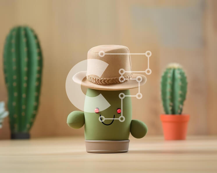 Intra Συλλεκτικό Ξύλινο Παζλ Plywood  4mm - Παιχνίδι Κάκτος με ντεμοντέ καπέλο που περιβάλλεται από φυτά σε γλάστρες Σε Ξύλινο Κουτί - Διαστάσεις: 10x10 cm – 25 κομμάτια