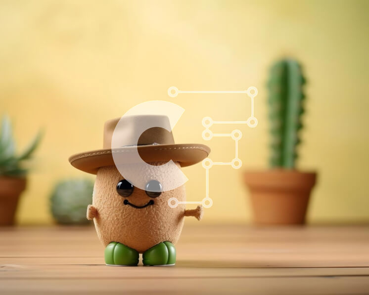 Intra Συλλεκτικό Ξύλινο Παζλ Plywood  4mm - Μικρή πατάτα παιχνιδιών με καουμπόικο καπέλο και φυτά κάκτων σε γλάστρα Σε Ξύλινο Κουτί - Διαστάσεις: 10x10 cm – 25 κομμάτια