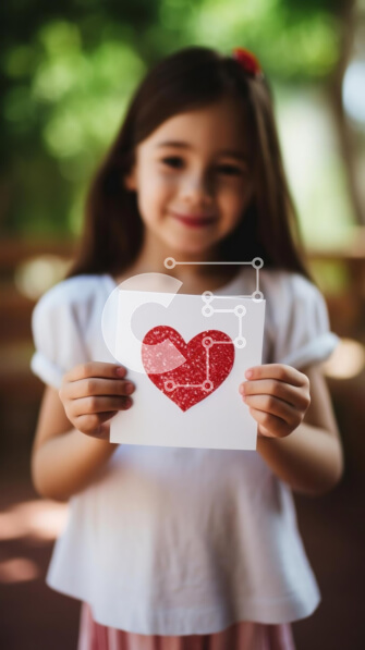 Intra Συλλεκτικό Ξύλινο Παζλ Plywood  4mm - Νεαρό κορίτσι που κρατά διακοσμημένο χαρτί με κόκκινες καρδιές Σε Ξύλινο Κουτί - Διαστάσεις Puzzle: 10x10 cm – 25 κομμάτια