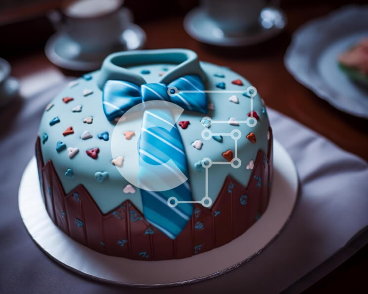 Σετ των 2 Intra Συλλεκτικό Ξύλινο Παζλ Plywood  4mm - Κομψή τούρτα με γραβάτα και παπιγιόν στο τραπέζι με φλιτζάνια και πιατάκια Σε Ξύλινο Κουτί - Διαστάσεις: 10x10 cm – 25 κομμάτια