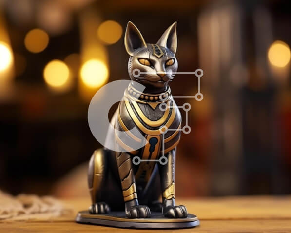 Intra Συλλεκτικό Ξύλινο Παζλ Plywood  4mm - Κομψό άγαλμα αιγυπτιακής γάτας με χρυσές και μαύρες λεπτομέρειες Σε Ξύλινο Κουτί - Διαστάσεις Puzzle: 10x10 cm – 25 κομμάτια