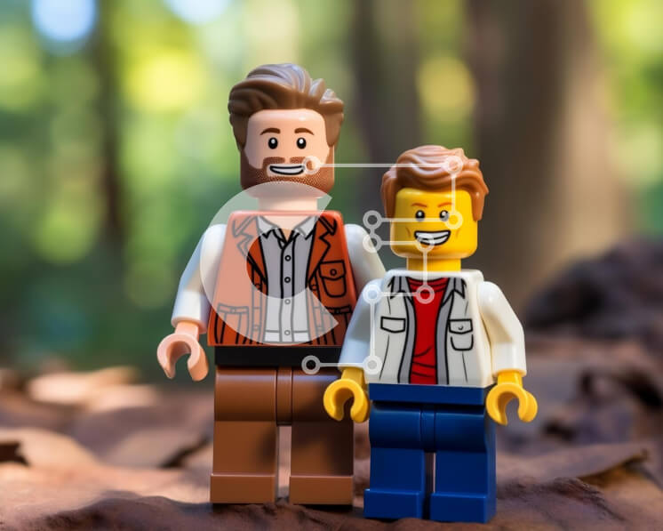 Intra Συλλεκτικό Ξύλινο Παζλ Plywood  4mm - Φιγούρες Lego που ποζάρουν στο δάσος Σε Ξύλινο Κουτί - Διαστάσεις Puzzle: 10x10 cm – 25 κομμάτια