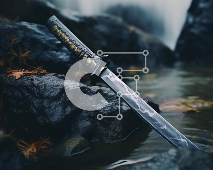 Intra Συλλεκτικό Ξύλινο Παζλ Plywood  4mm - Ξίφος σε βράχους στο νερό Σε Ξύλινο Κουτί - Διαστάσεις: 10x10 cm – 25 κομμάτια