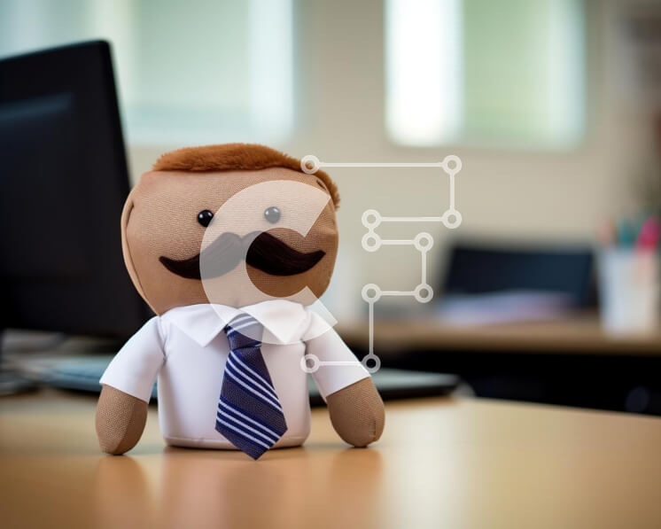 Intra Συλλεκτικό Ξύλινο Παζλ Plywood  4mm - Γεμιστό παιχνίδι ντυμένο ως ενήλικος με πουκάμισο και γραβάτα στο τραπέζι Σε Ξύλινο Κουτί - Διαστάσεις: 10x10 cm – 25 κομμάτια