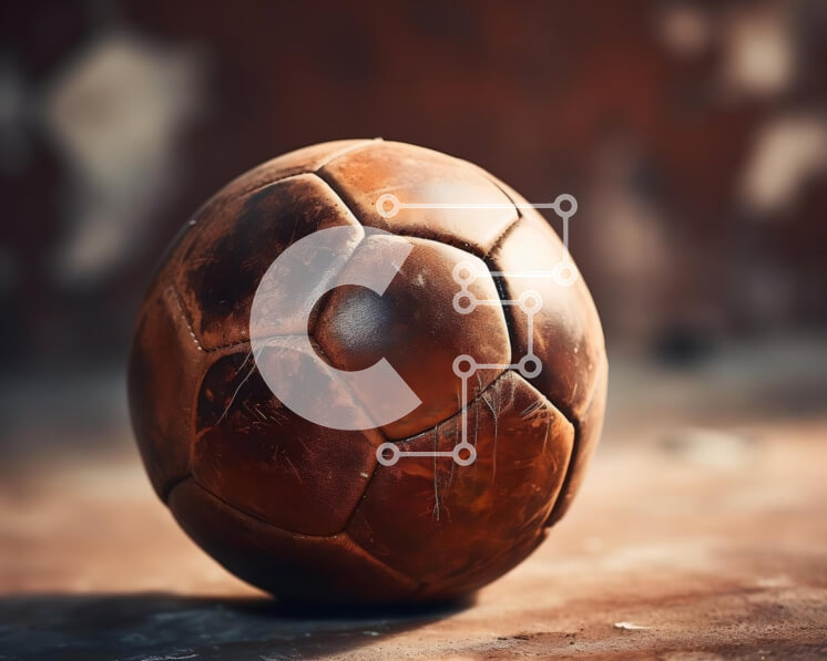 Intra Συλλεκτικό Ξύλινο Παζλ Plywood  4mm - Παλιά μπάλα ποδοσφαίρου σε ξύλινη επιφάνεια Σε Ξύλινο Κουτί - Διαστάσεις Puzzle: 10x10 cm – 25 κομμάτια