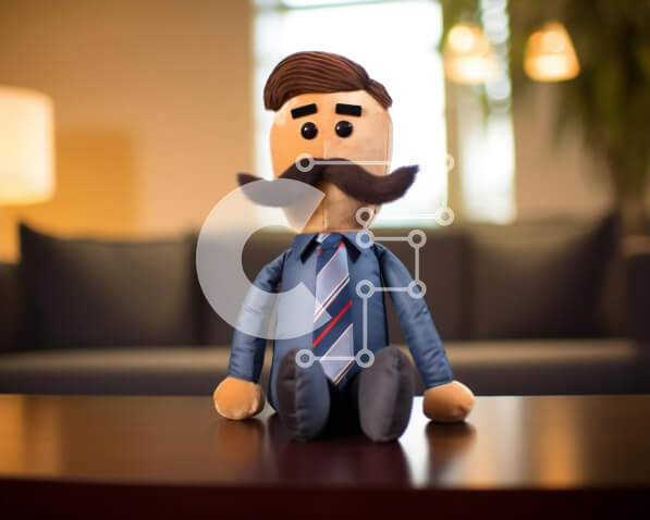 Intra Συλλεκτικό Ξύλινο Παζλ Plywood  4mm - Γεμισμένο παιχνίδι άνθρωπος που κάθεται στο τραπέζι με γραβάτα και μουστάκι στο φόντο Σε Ξύλινο Κουτί - Διαστάσεις: 10x10 cm – 25 κομμάτια