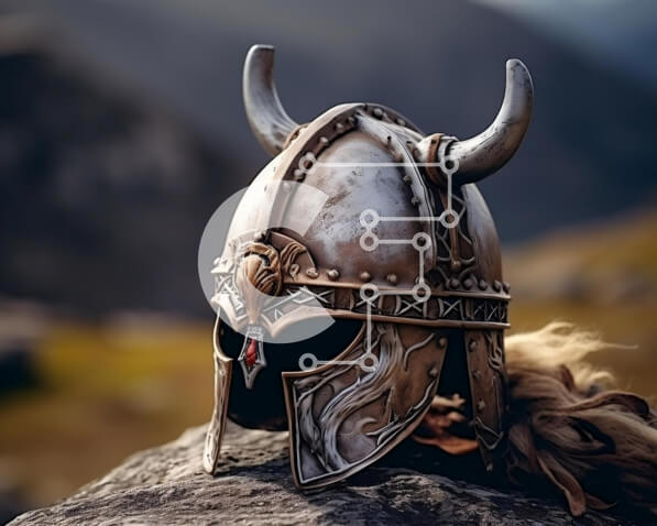 Intra Συλλεκτικό Ξύλινο Παζλ Plywood  4mm - Κράνος Βίκινγκ με Κέρατα σε Βράχους Σε Ξύλινο Κουτί - Διαστάσεις: 10x10 cm – 25 κομμάτια