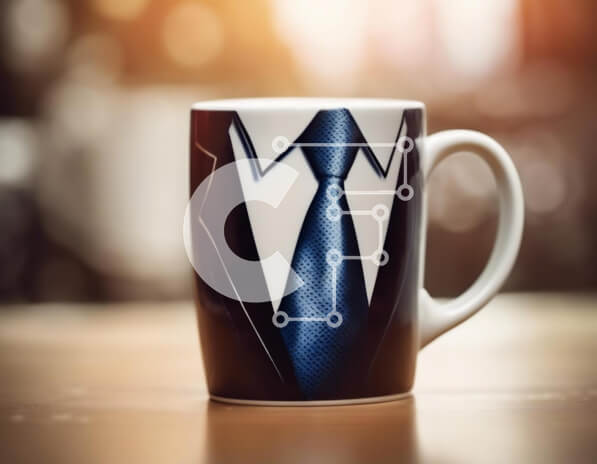 Intra Συλλεκτικό Ξύλινο Παζλ Plywood  4mm - Κούπα καφέ με κοστούμι και γραβάτα σε ξύλινο τραπέζι Σε Ξύλινο Κουτί - Διαστάσεις: 10x10 cm – 25 κομμάτια