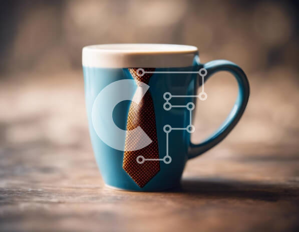 Intra Συλλεκτικό Ξύλινο Παζλ Plywood  4mm - Μπλε κούπα καφέ με σχέδιο γραβάτας στον λαιμό Σε Ξύλινο Κουτί - Διαστάσεις: 10x10 cm – 25 κομμάτια