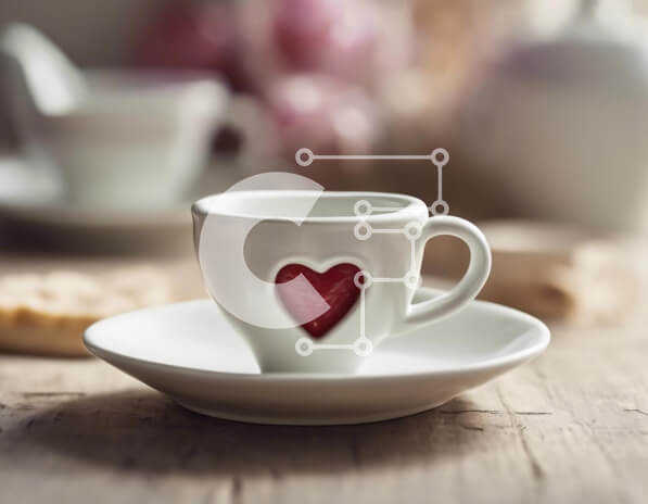 Σετ των 2 Intra Συλλεκτικό Ξύλινο Παζλ Plywood  4mm - Φλιτζάνι καφέ και πιατάκι με μπισκότο σε σχήμα καρδιάς Σε Ξύλινο Κουτί - Διαστάσεις: 10x10 cm – 25 κομμάτια